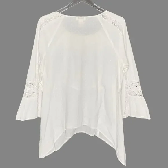 Sundance L Womens White Lace Swiss Dot Tunic Peasant Top Relaxed Whimsy - Picture 2 of 7